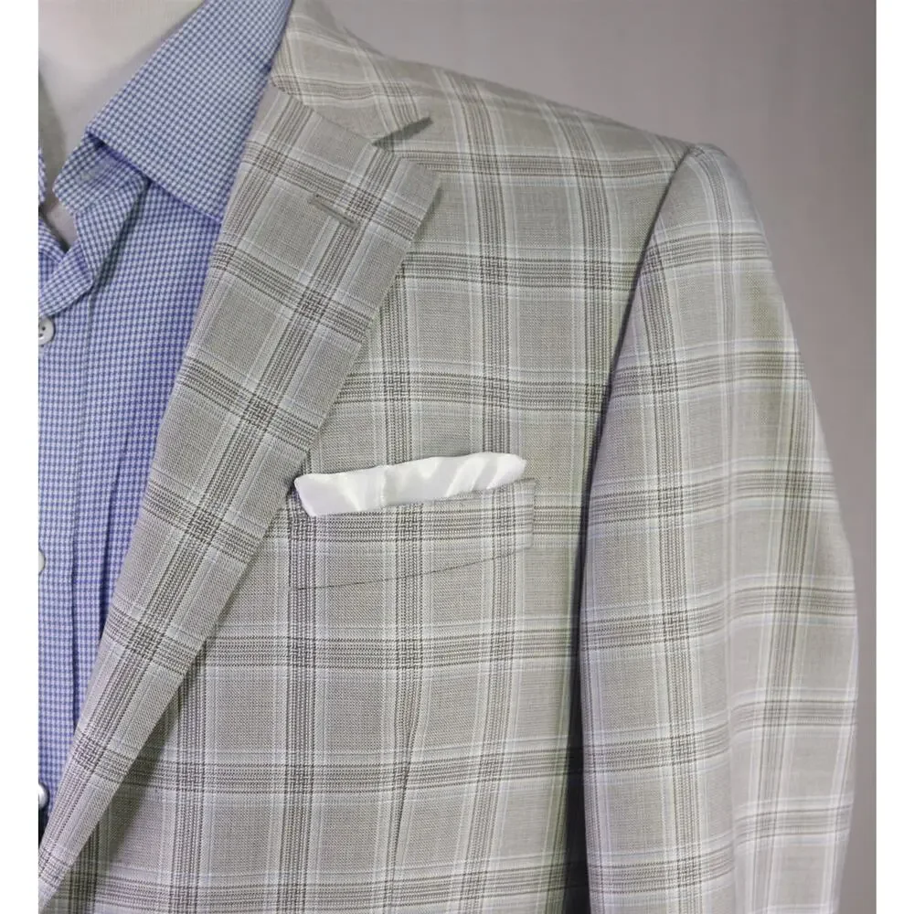 Valentino Current Gray Blue Windowpane Plaid Wool Silk 2Btn Sportcoat Blazer 42R